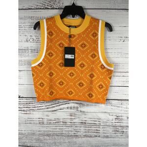 J.Lindeberg Sweater Vest Womens Small Orange Diamond Argyle Knit Freja Top